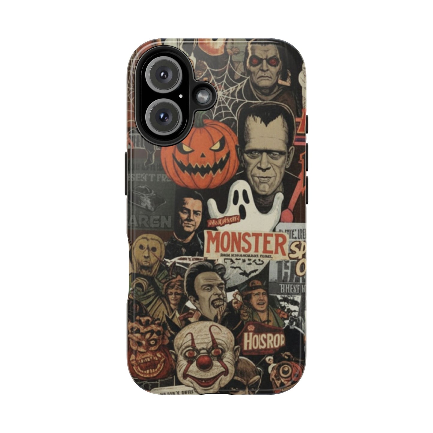 Retro Horror Halloween, Phone Case, Ghostface & Pumpkin Art, Trendy Hard Phone Cover for iPhone 17 Pro Max, Samsung S21 al S24