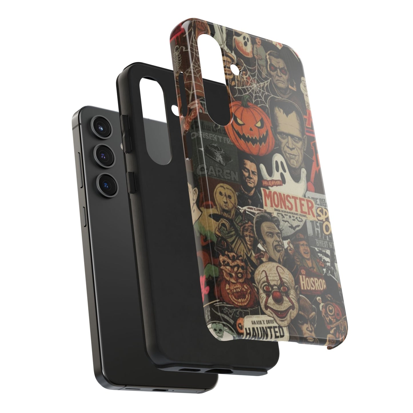 Retro Horror Halloween, Phone Case, Ghostface & Pumpkin Art, Trendy Hard Phone Cover for iPhone 17 Pro Max, Samsung S21 al S24