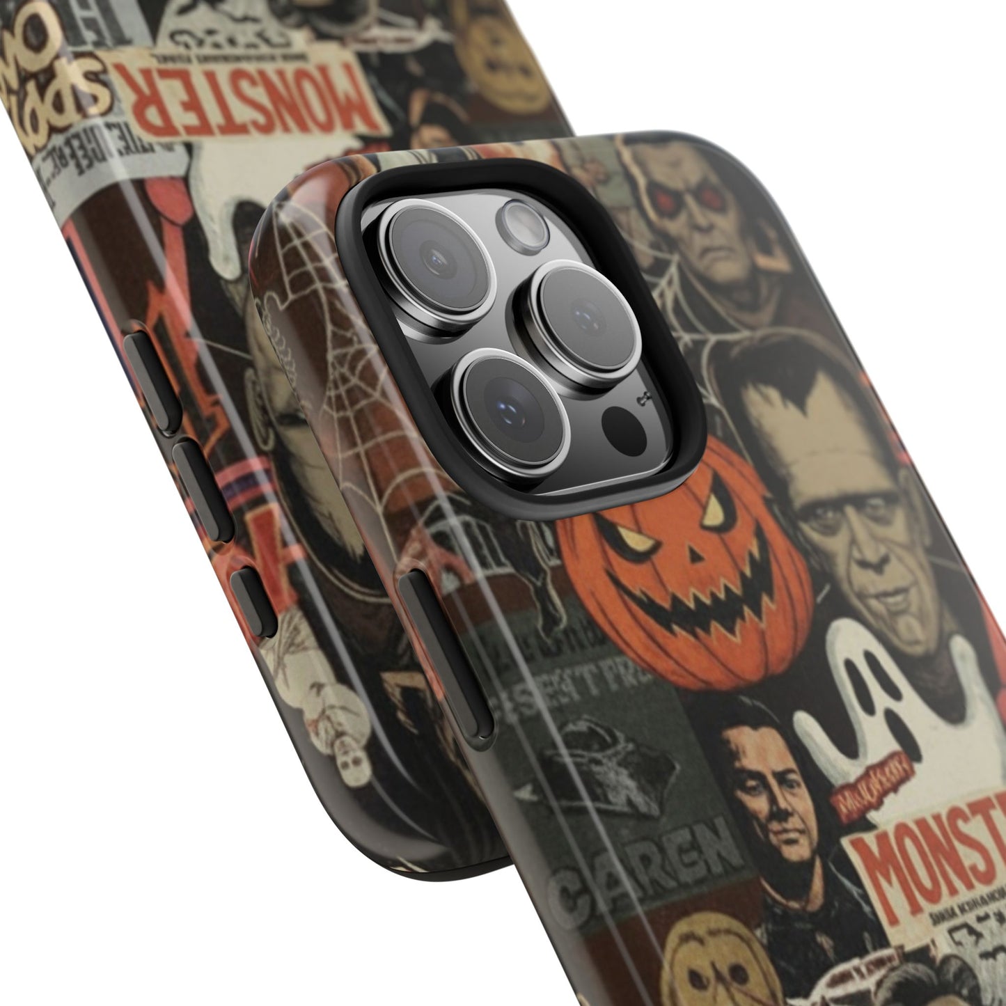 Retro Horror Halloween, Phone Case, Ghostface & Pumpkin Art, Trendy Hard Phone Cover for iPhone 17 Pro Max, Samsung S21 al S24