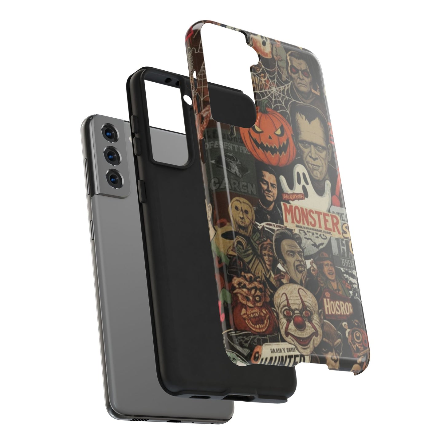 Retro Horror Halloween, Phone Case, Ghostface & Pumpkin Art, Trendy Hard Phone Cover for iPhone 17 Pro Max, Samsung S21 al S24