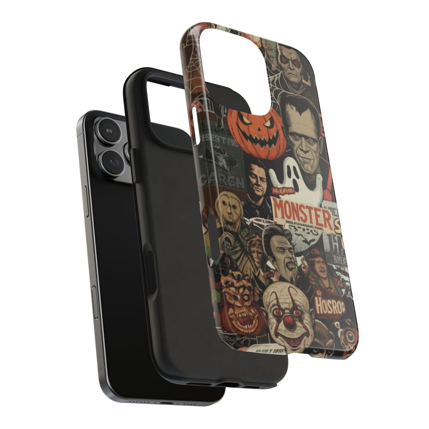 Retro Horror Halloween, Phone Case, Ghostface & Pumpkin Art, Trendy Hard Phone Cover for iPhone 17 Pro Max, Samsung S21 al S24
