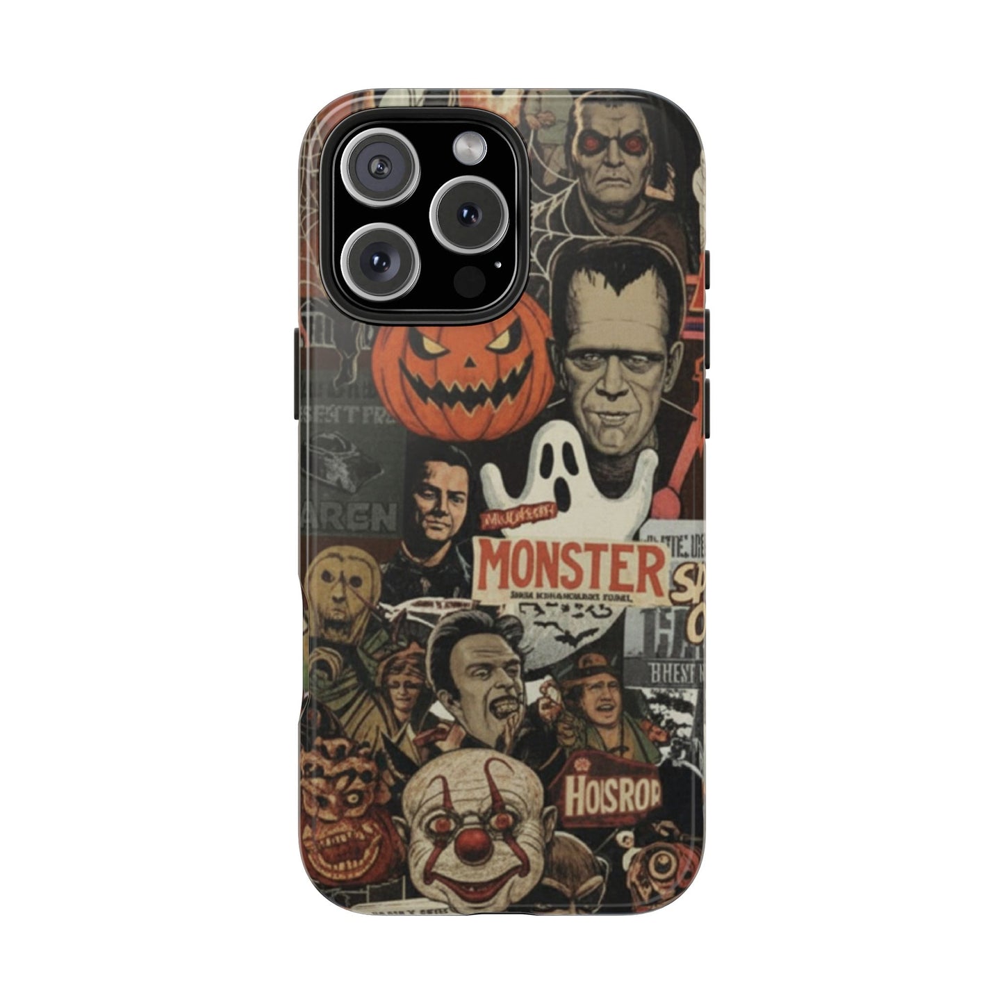 Retro Horror Halloween, Phone Case, Ghostface & Pumpkin Art, Trendy Hard Phone Cover for iPhone 17 Pro Max, Samsung S21 al S24