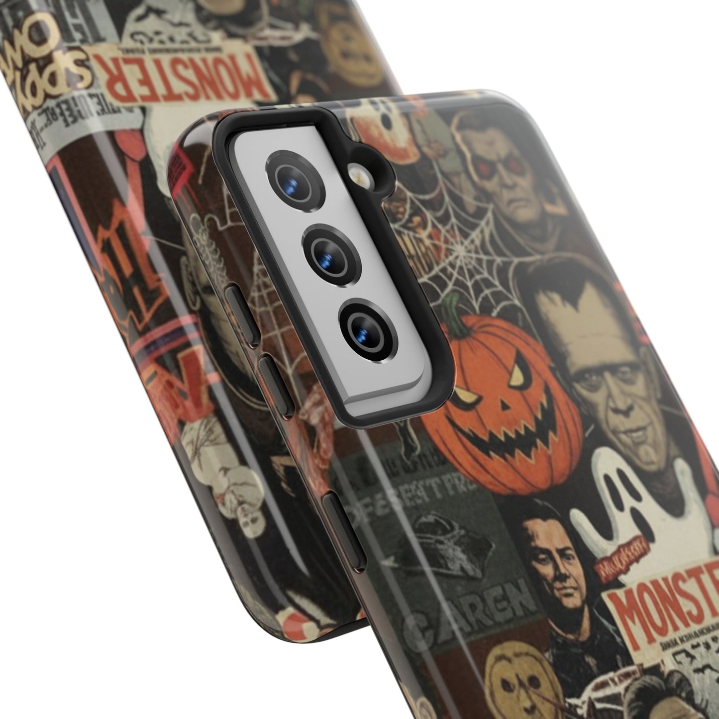 Retro Horror Halloween, Phone Case, Ghostface & Pumpkin Art, Trendy Hard Phone Cover for iPhone 17 Pro Max, Samsung S21 al S24