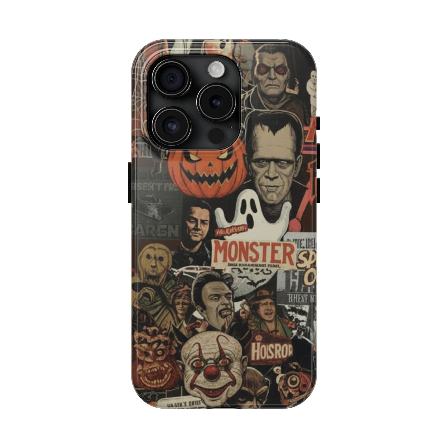 Retro Horror Halloween, Phone Case, Ghostface & Pumpkin Art, Trendy Hard Phone Cover for iPhone 17 Pro Max, Samsung S21 al S24