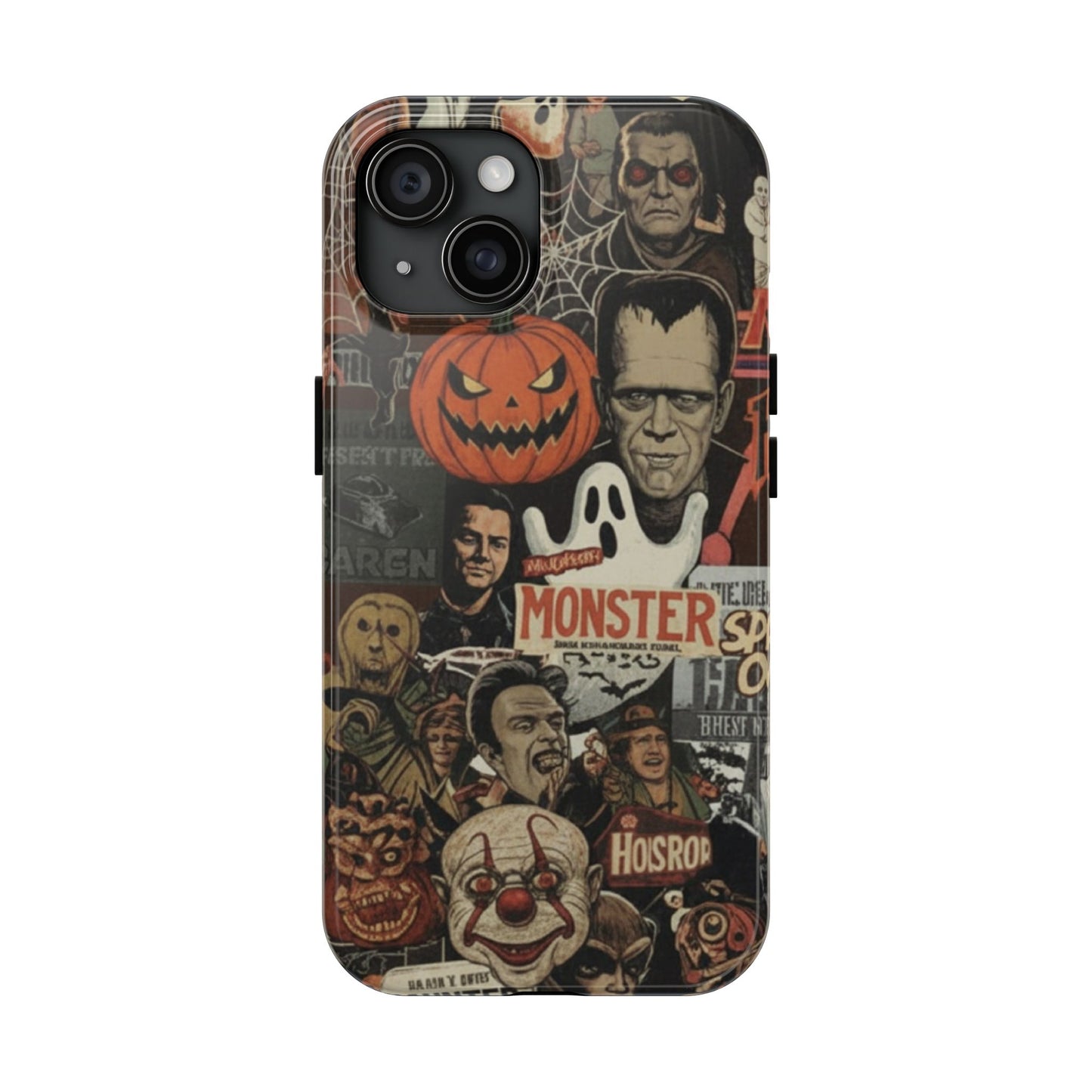 Retro Horror Halloween, Phone Case, Ghostface & Pumpkin Art, Trendy Hard Phone Cover for iPhone 17 Pro Max, Samsung S21 al S24