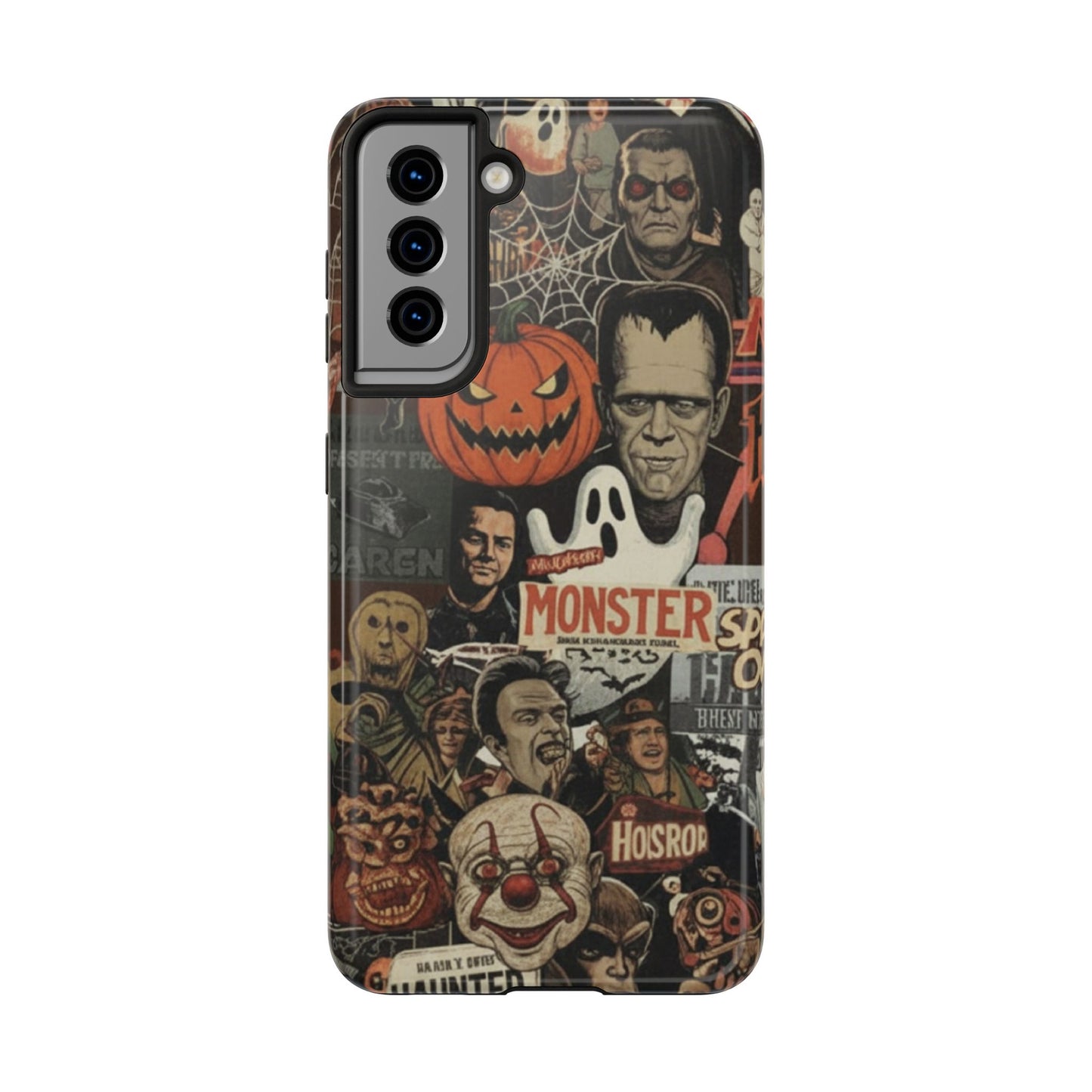 Retro Horror Halloween, Phone Case, Ghostface & Pumpkin Art, Trendy Hard Phone Cover for iPhone 17 Pro Max, Samsung S21 al S24