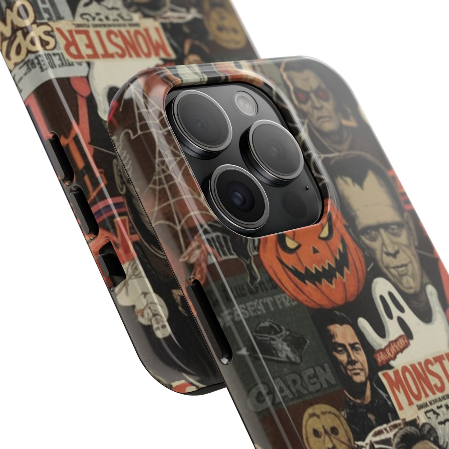 Retro Horror Halloween, Phone Case, Ghostface & Pumpkin Art, Trendy Hard Phone Cover for iPhone 17 Pro Max, Samsung S21 al S24