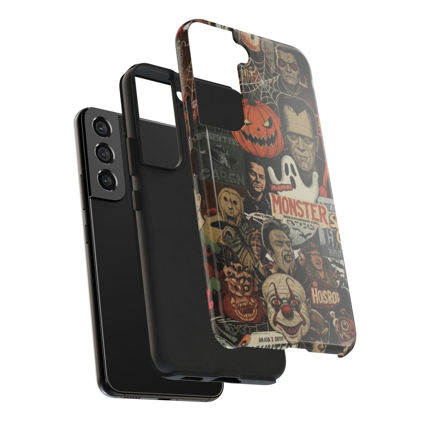 Retro Horror Halloween, Phone Case, Ghostface & Pumpkin Art, Trendy Hard Phone Cover for iPhone 17 Pro Max, Samsung S21 al S24