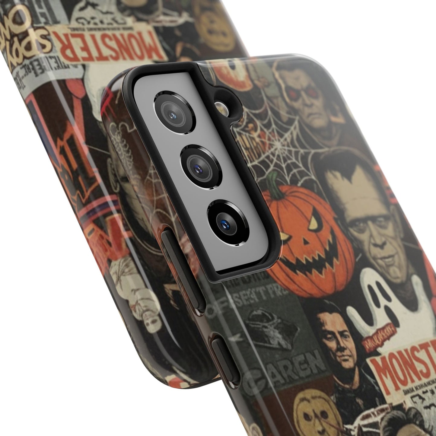 Retro Horror Halloween, Phone Case, Ghostface & Pumpkin Art, Trendy Hard Phone Cover for iPhone 17 Pro Max, Samsung S21 al S24