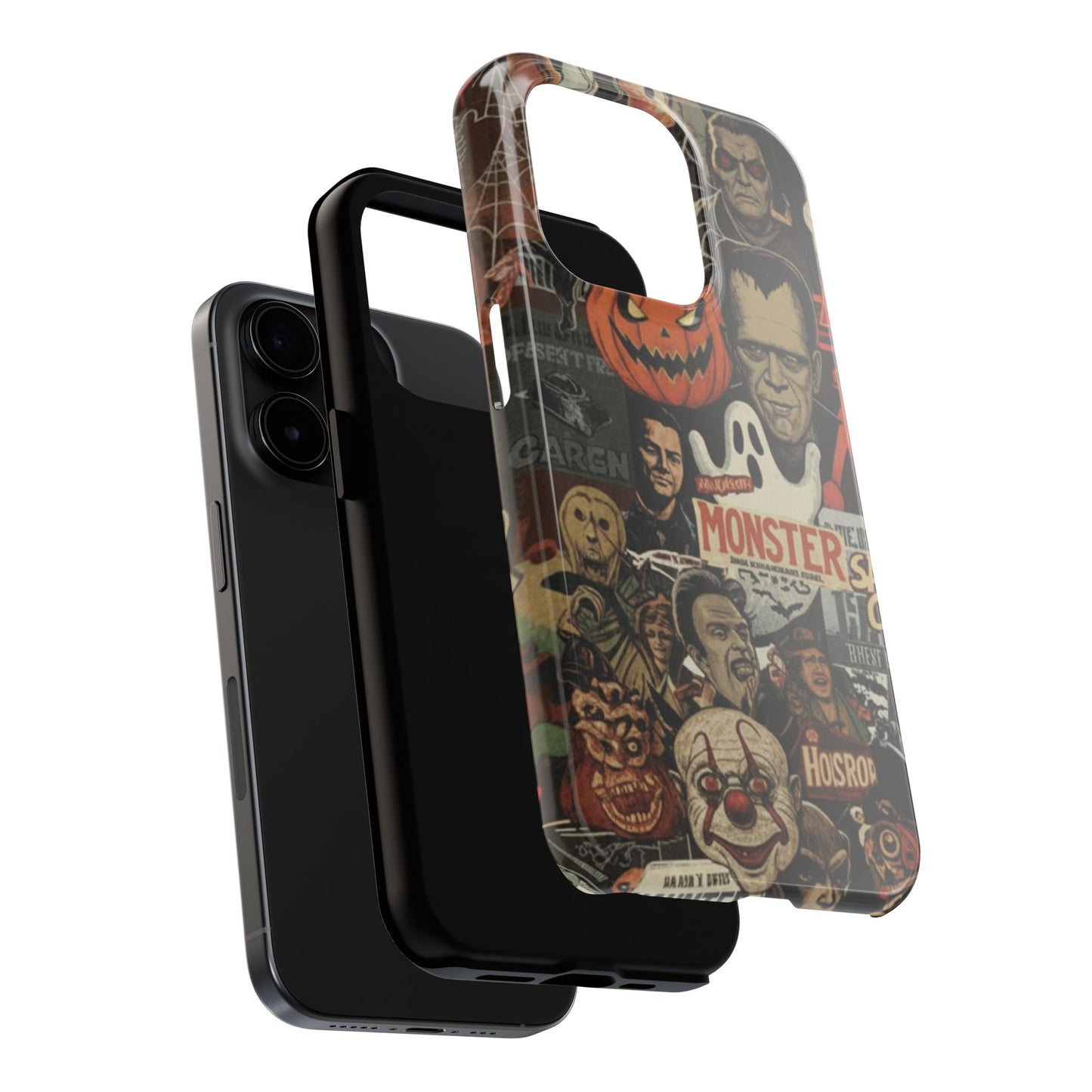 Retro Horror Halloween, Phone Case, Ghostface & Pumpkin Art, Trendy Hard Phone Cover for iPhone 17 Pro Max, Samsung S21 al S24