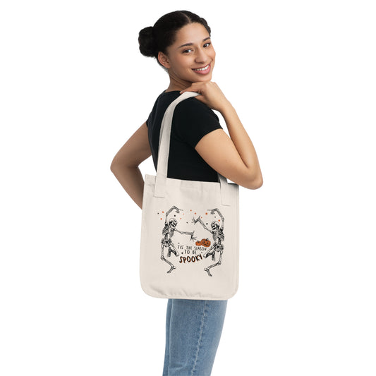 Spooky Season Organic Tote Bag | Halloween Skeleton Shopping Bag