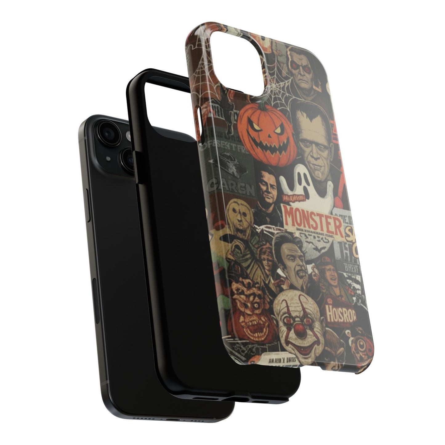 Retro Horror Halloween, Phone Case, Ghostface & Pumpkin Art, Trendy Hard Phone Cover for iPhone 17 Pro Max, Samsung S21 al S24