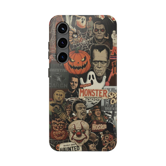 Retro Horror Halloween, Phone Case, Ghostface & Pumpkin Art, Trendy Hard Phone Cover for iPhone 17 Pro Max, Samsung S21 al S24
