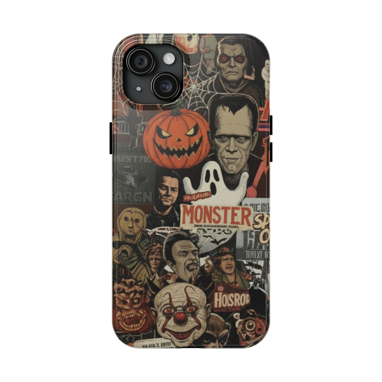 Retro Horror Halloween, Phone Case, Ghostface & Pumpkin Art, Trendy Hard Phone Cover for iPhone 17 Pro Max, Samsung S21 al S24