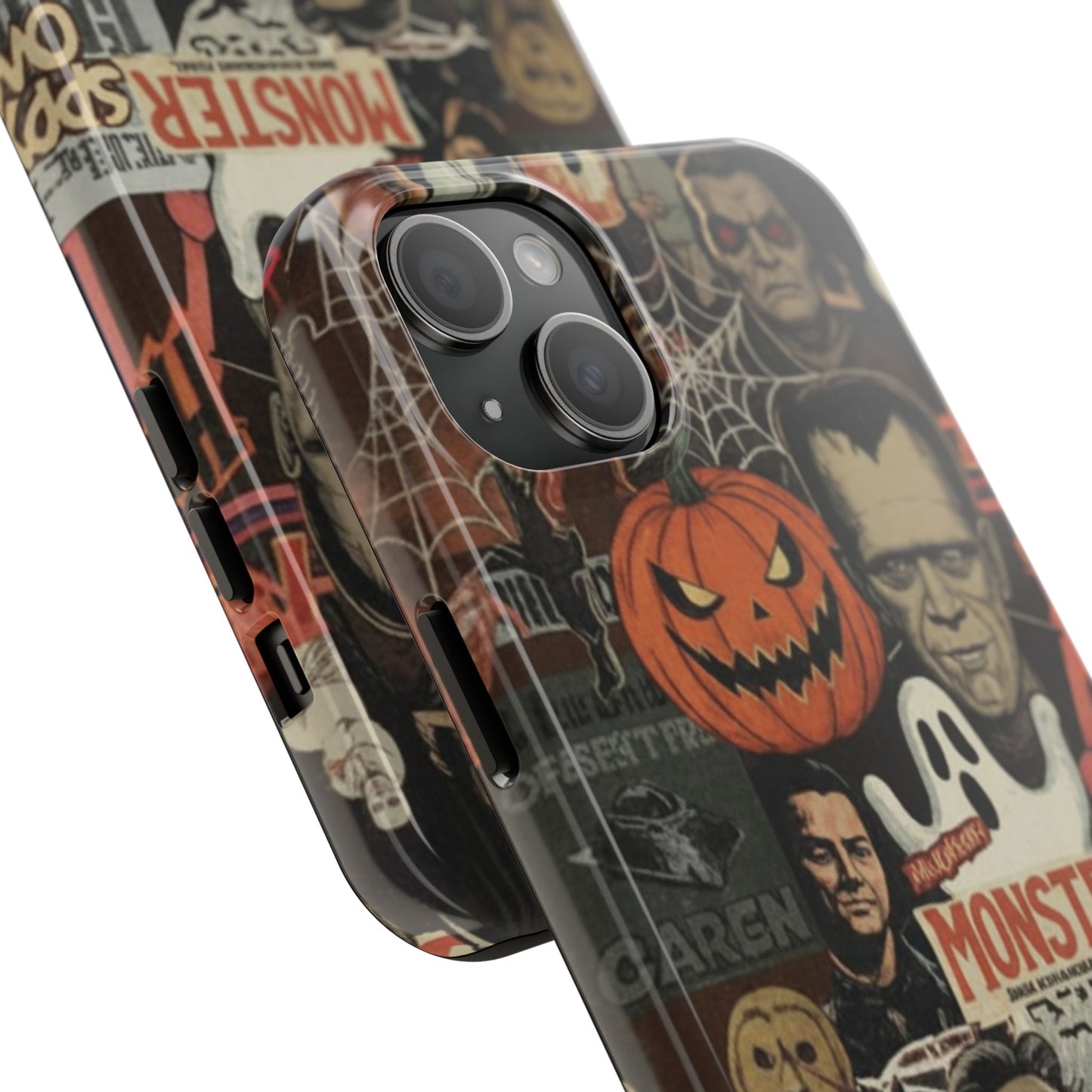Retro Horror Halloween, Phone Case, Ghostface & Pumpkin Art, Trendy Hard Phone Cover for iPhone 17 Pro Max, Samsung S21 al S24