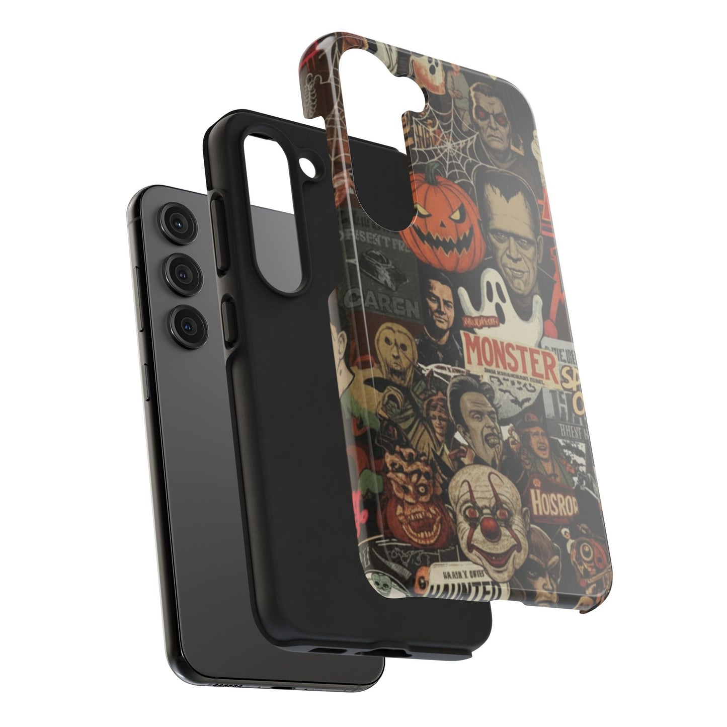 Retro Horror Halloween, Phone Case, Ghostface & Pumpkin Art, Trendy Hard Phone Cover for iPhone 17 Pro Max, Samsung S21 al S24