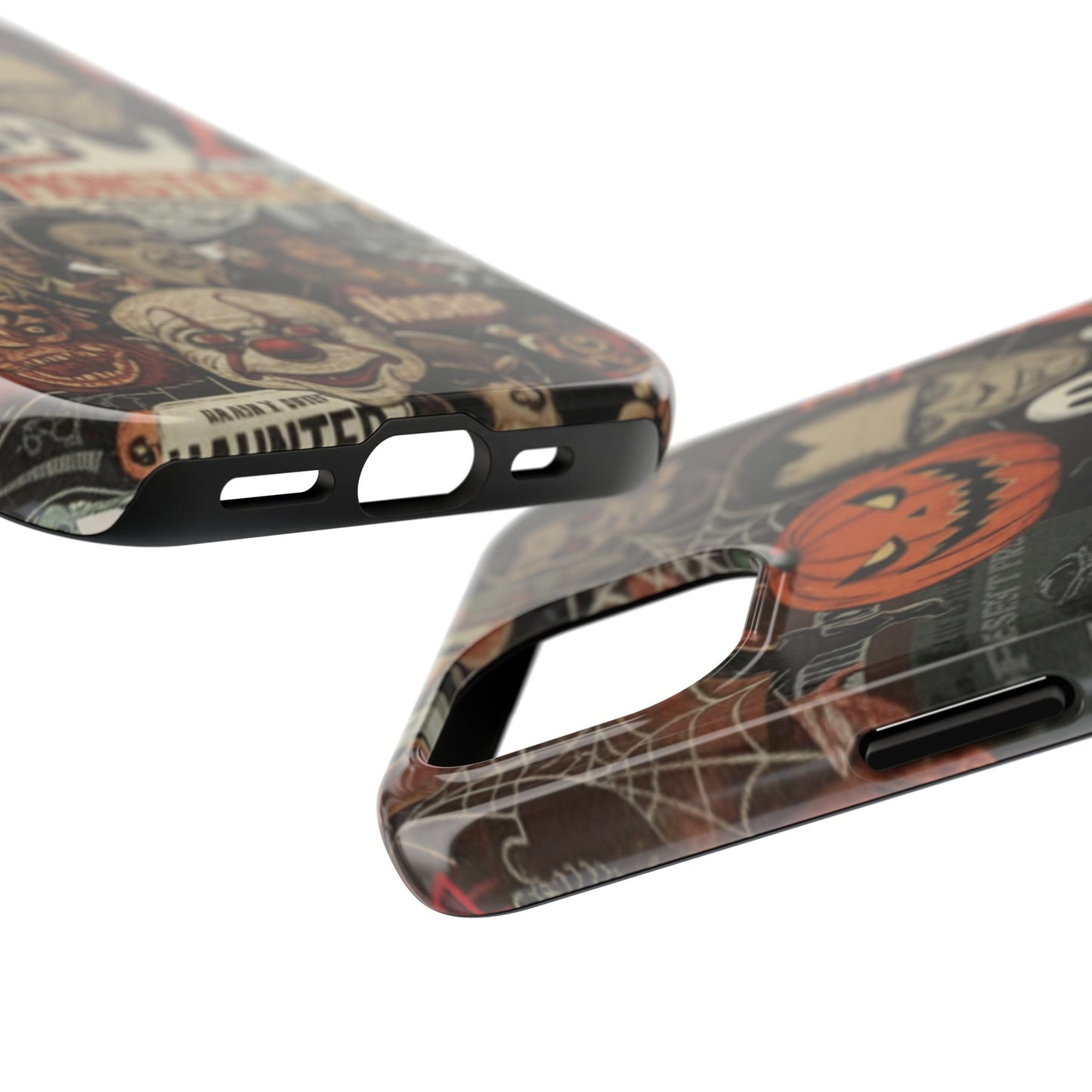Retro Horror Halloween, Phone Case, Ghostface & Pumpkin Art, Trendy Hard Phone Cover for iPhone 17 Pro Max, Samsung S21 al S24