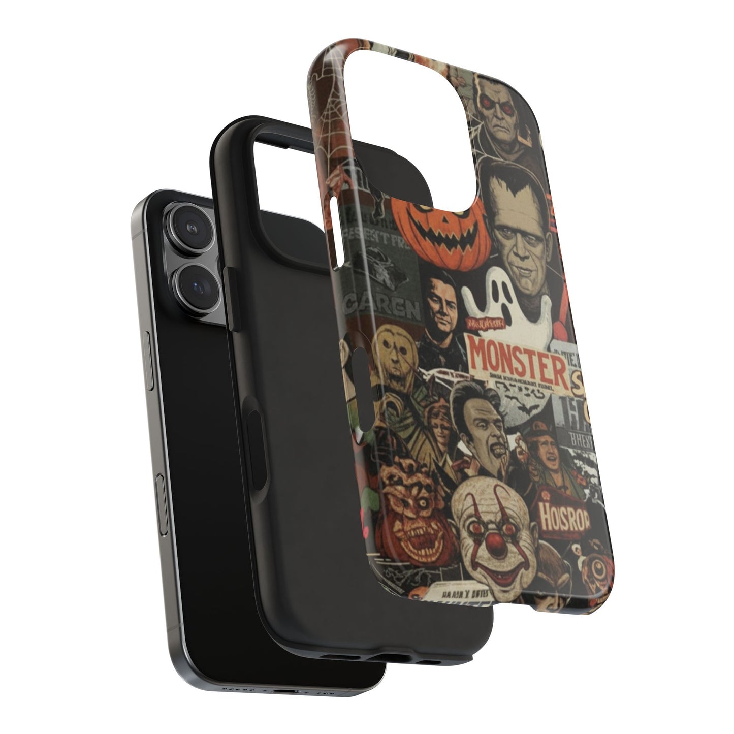 Retro Horror Halloween, Phone Case, Ghostface & Pumpkin Art, Trendy Hard Phone Cover for iPhone 17 Pro Max, Samsung S21 al S24