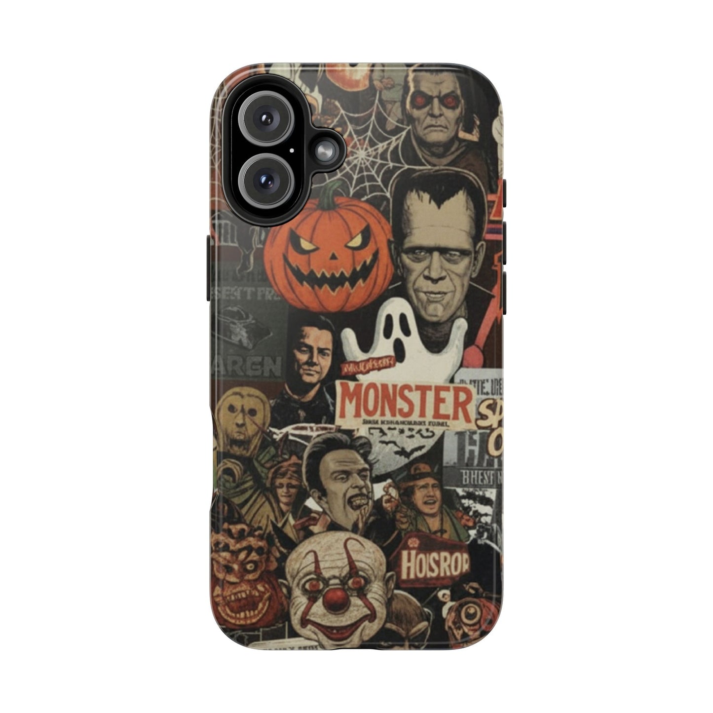 Retro Horror Halloween, Phone Case, Ghostface & Pumpkin Art, Trendy Hard Phone Cover for iPhone 17 Pro Max, Samsung S21 al S24