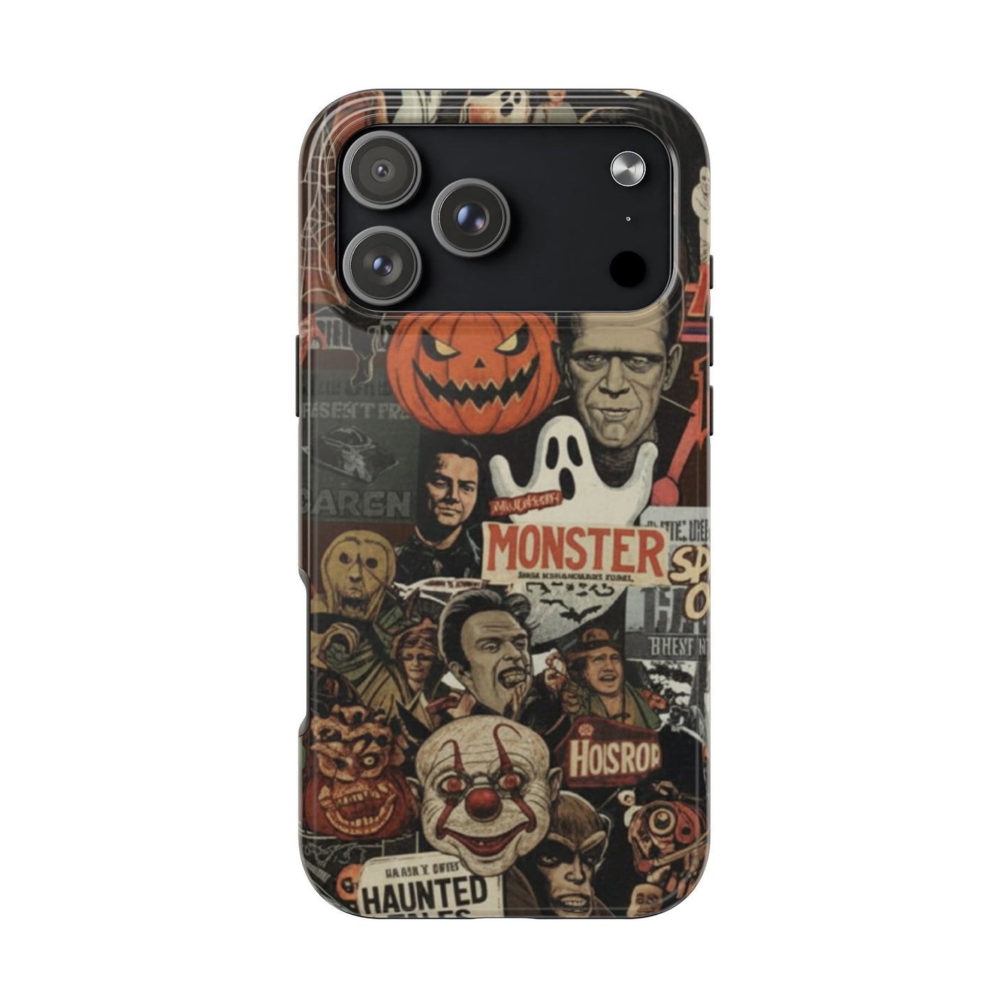 Retro Horror Halloween, Phone Case, Ghostface & Pumpkin Art, Trendy Hard Phone Cover for iPhone 17 Pro Max, Samsung S21 al S24