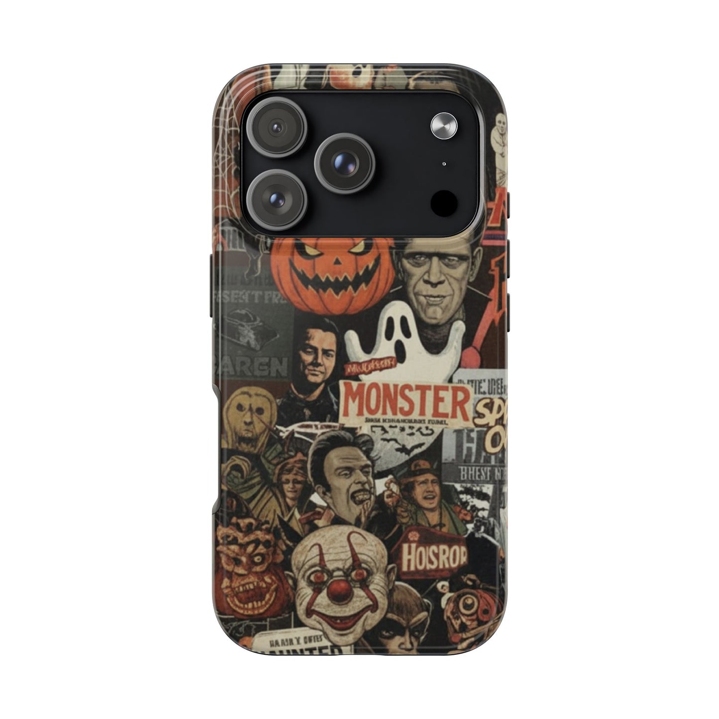 Retro Horror Halloween, Phone Case, Ghostface & Pumpkin Art, Trendy Hard Phone Cover for iPhone 17 Pro Max, Samsung S21 al S24