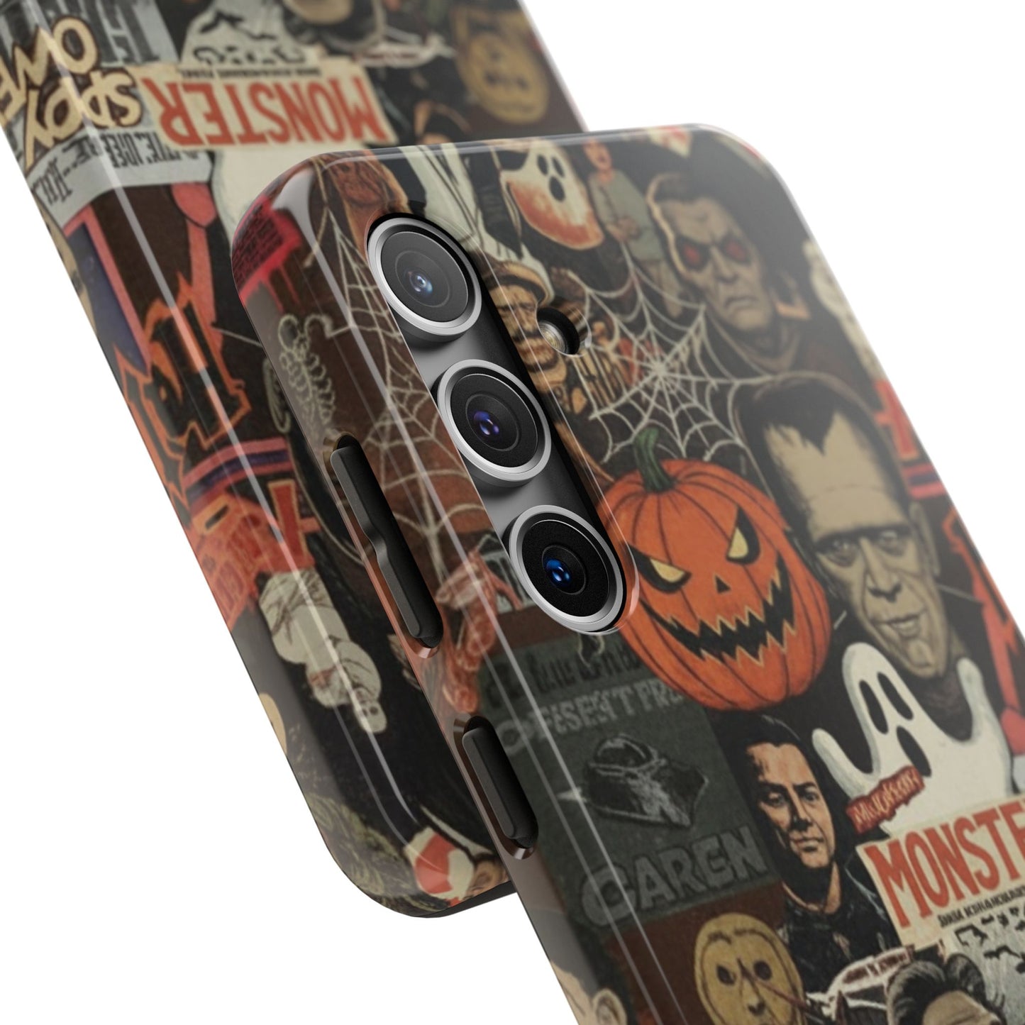 Retro Horror Halloween, Phone Case, Ghostface & Pumpkin Art, Trendy Hard Phone Cover for iPhone 17 Pro Max, Samsung S21 al S24