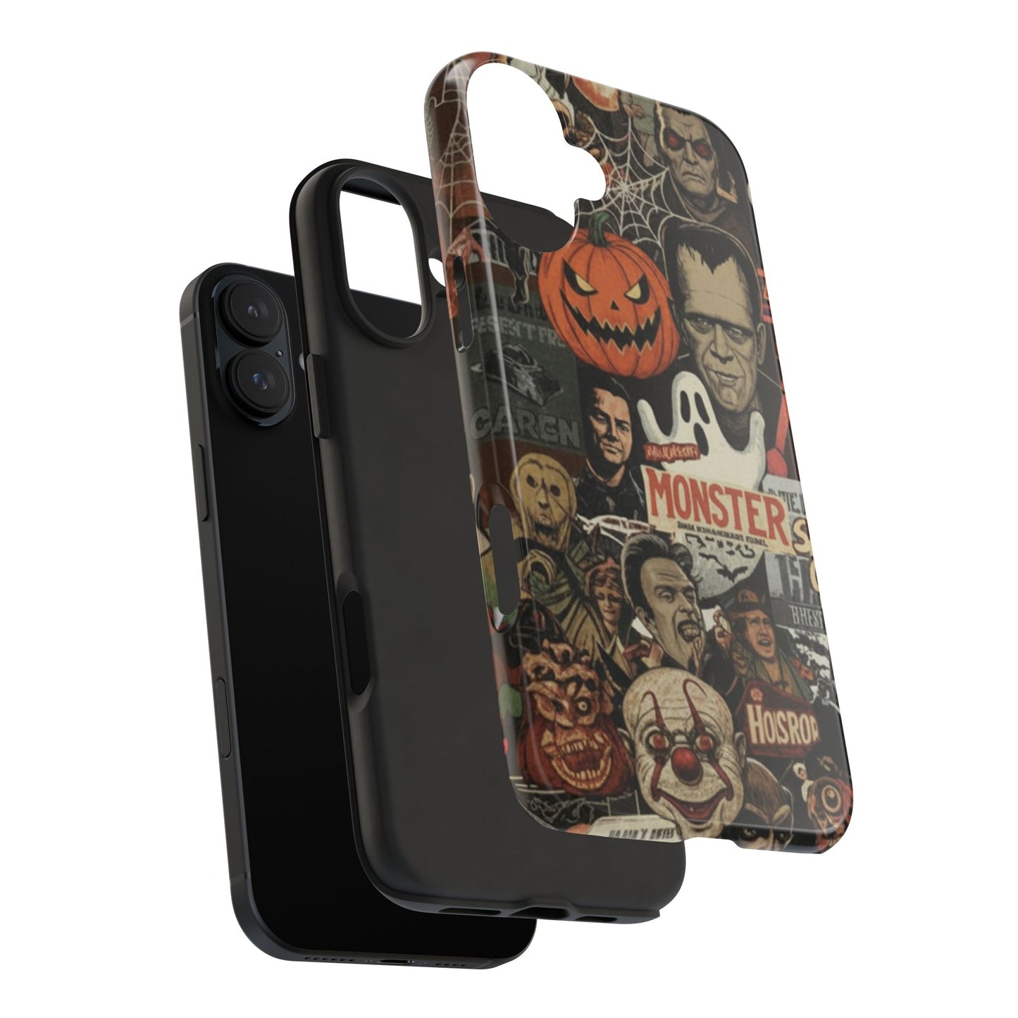 Retro Horror Halloween, Phone Case, Ghostface & Pumpkin Art, Trendy Hard Phone Cover for iPhone 17 Pro Max, Samsung S21 al S24