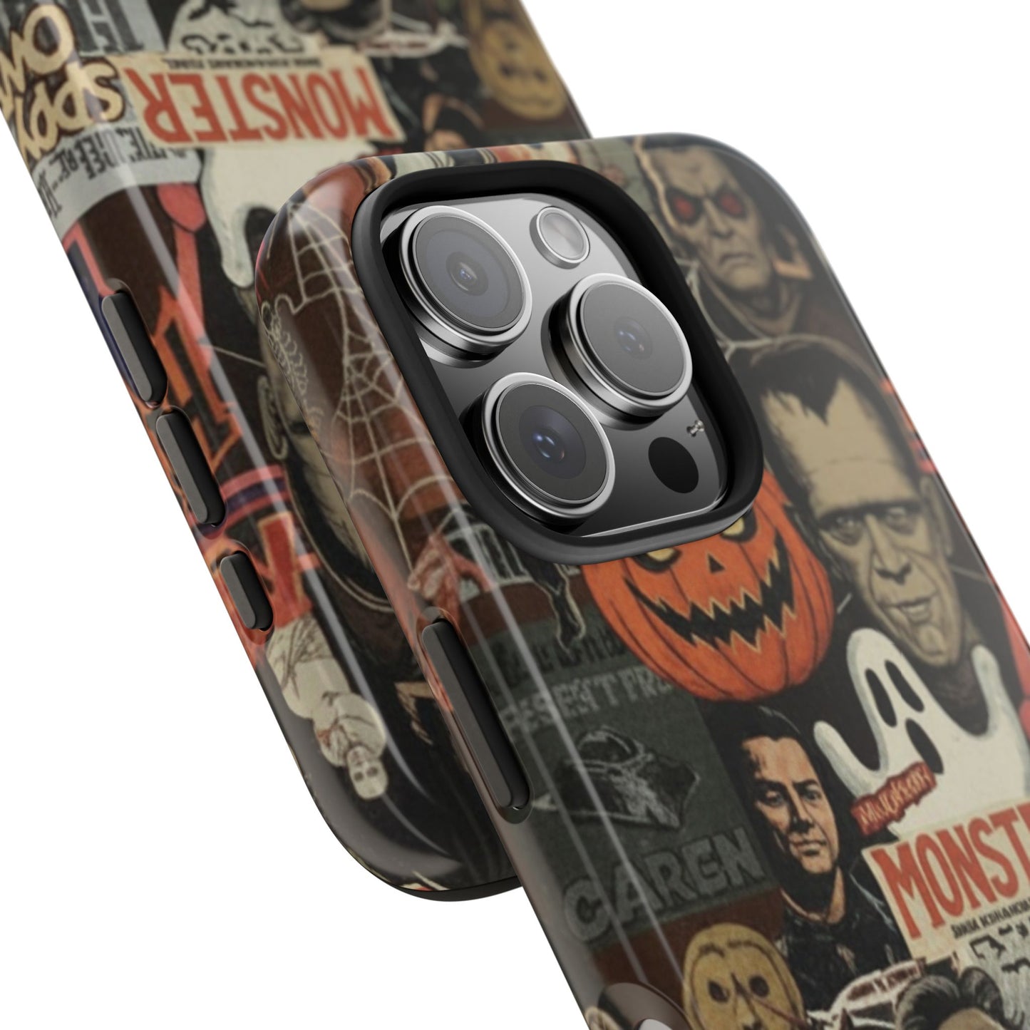 Retro Horror Halloween, Phone Case, Ghostface & Pumpkin Art, Trendy Hard Phone Cover for iPhone 17 Pro Max, Samsung S21 al S24