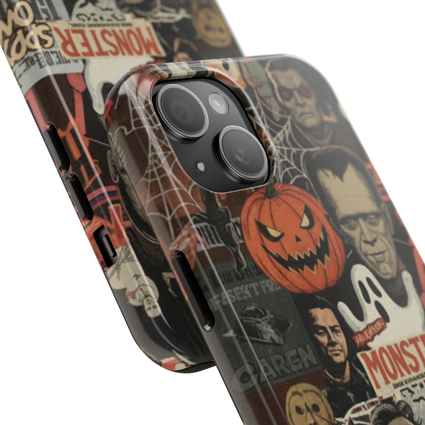 Retro Horror Halloween, Phone Case, Ghostface & Pumpkin Art, Trendy Hard Phone Cover for iPhone 17 Pro Max, Samsung S21 al S24