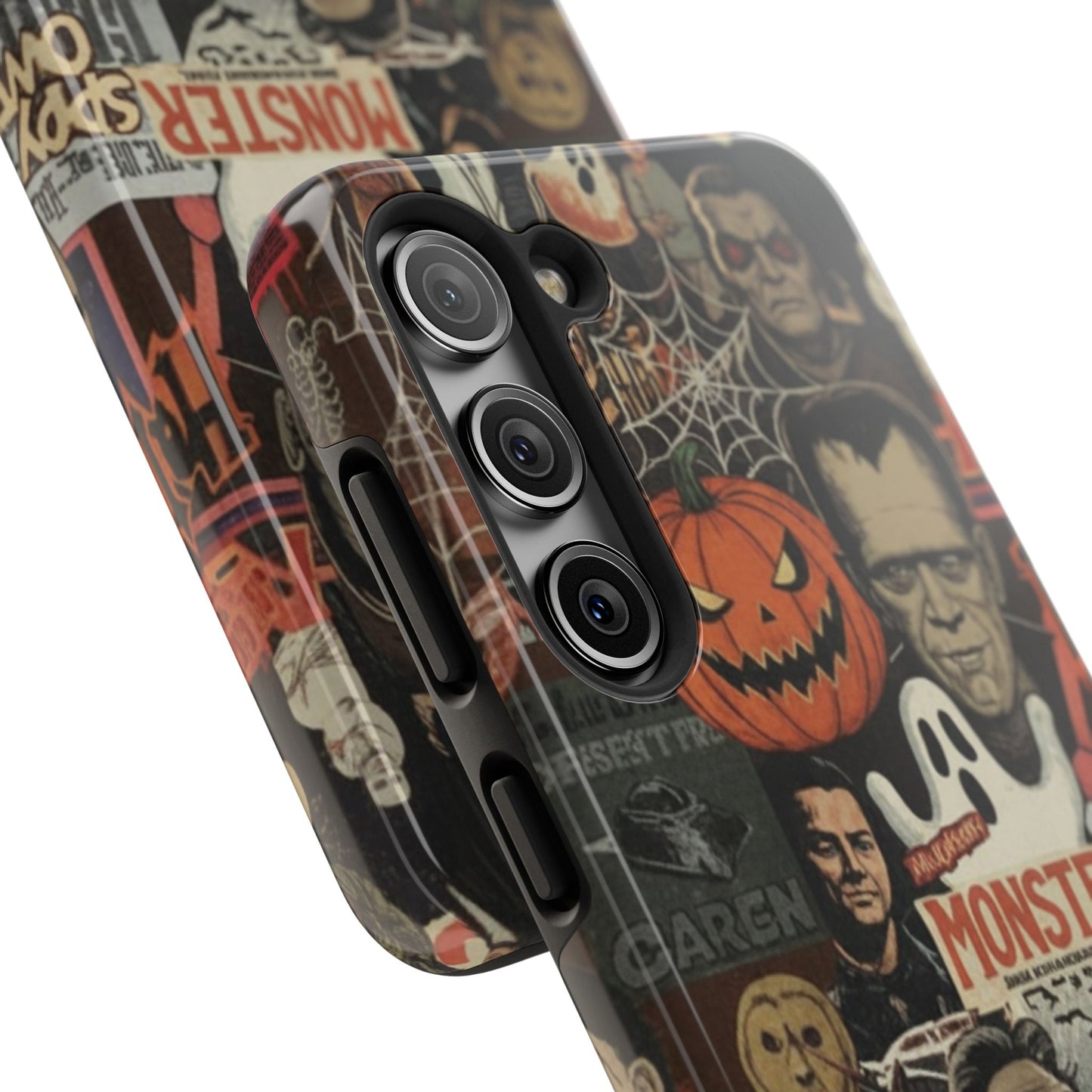 Retro Horror Halloween, Phone Case, Ghostface & Pumpkin Art, Trendy Hard Phone Cover for iPhone 17 Pro Max, Samsung S21 al S24