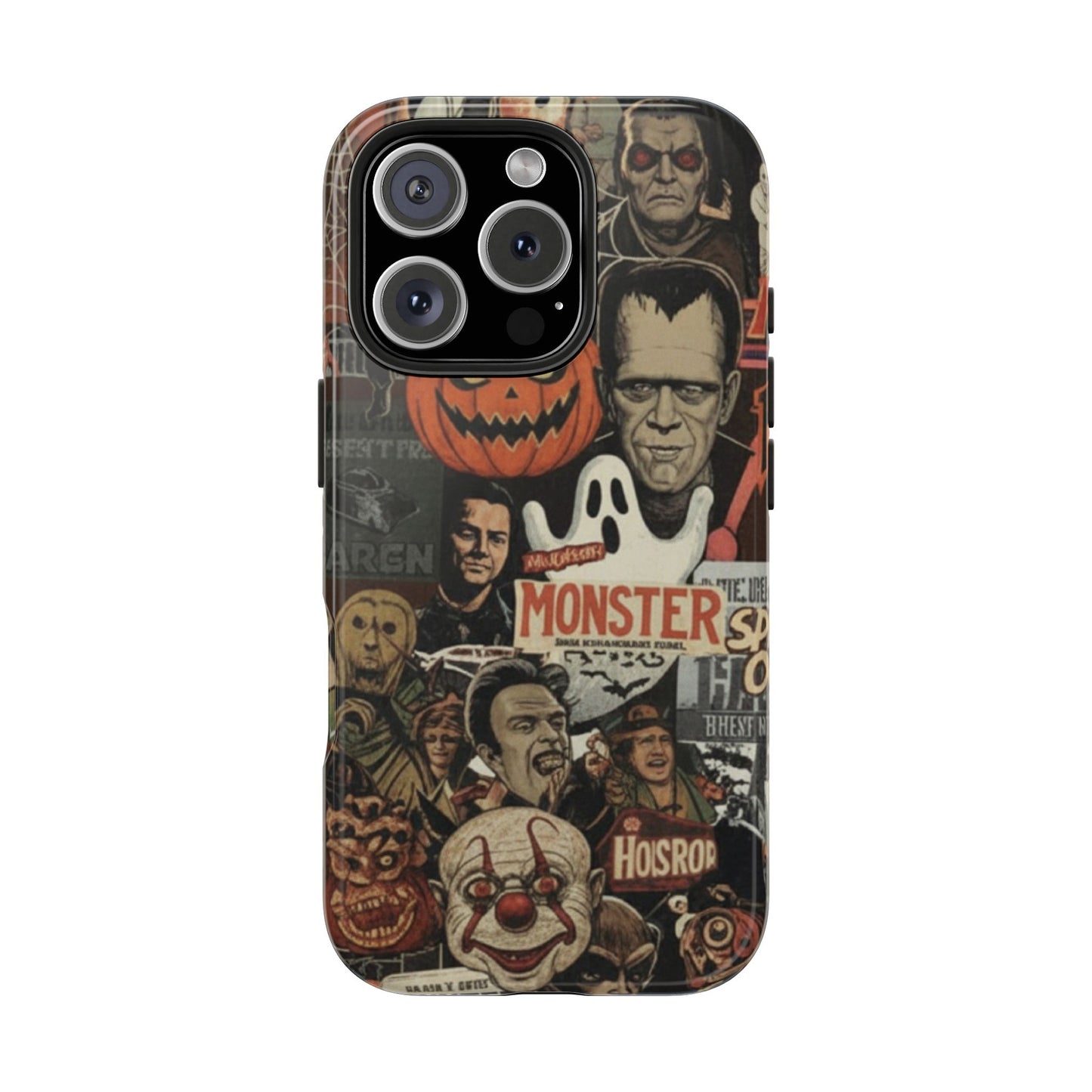 Retro Horror Halloween, Phone Case, Ghostface & Pumpkin Art, Trendy Hard Phone Cover for iPhone 17 Pro Max, Samsung S21 al S24