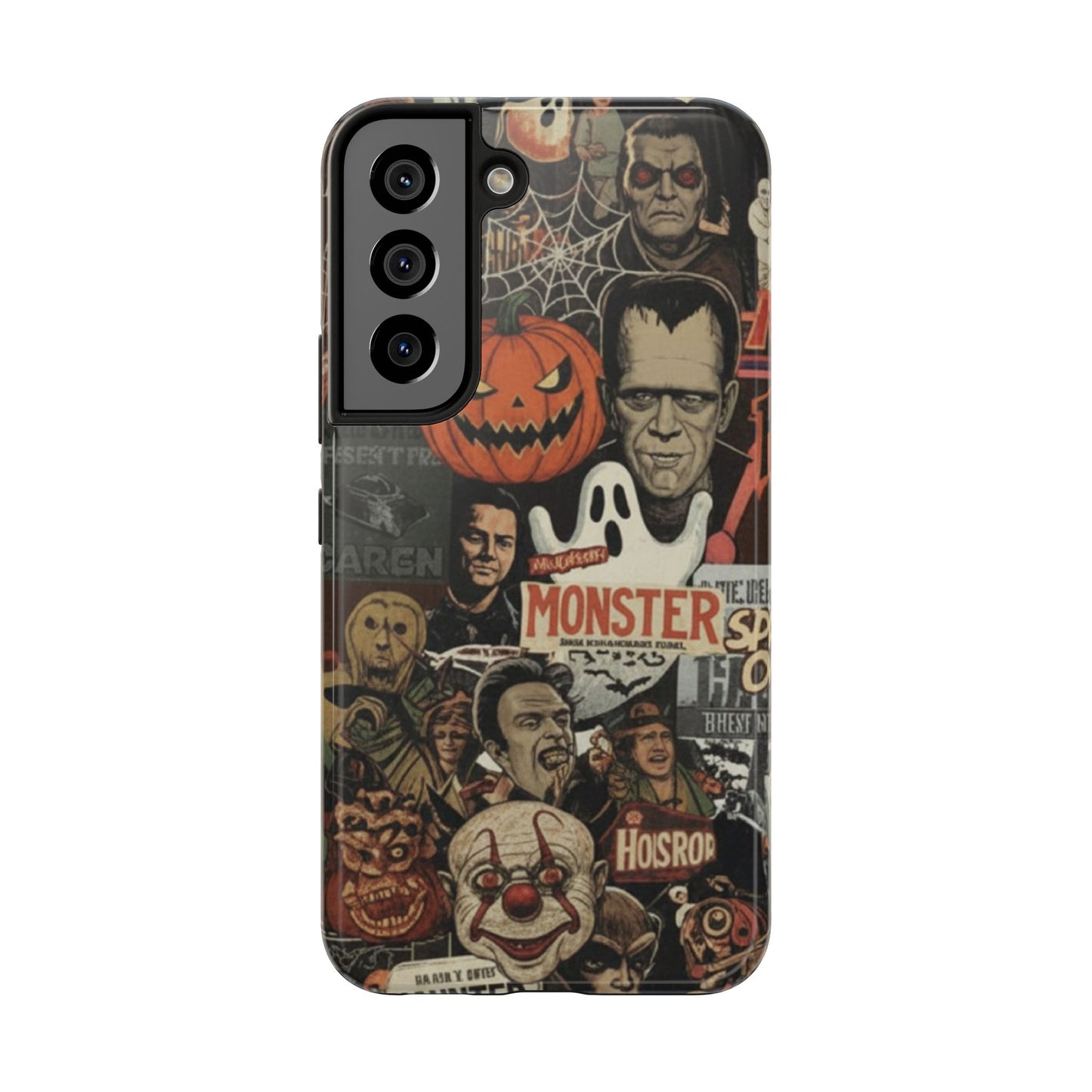 Retro Horror Halloween, Phone Case, Ghostface & Pumpkin Art, Trendy Hard Phone Cover for iPhone 17 Pro Max, Samsung S21 al S24