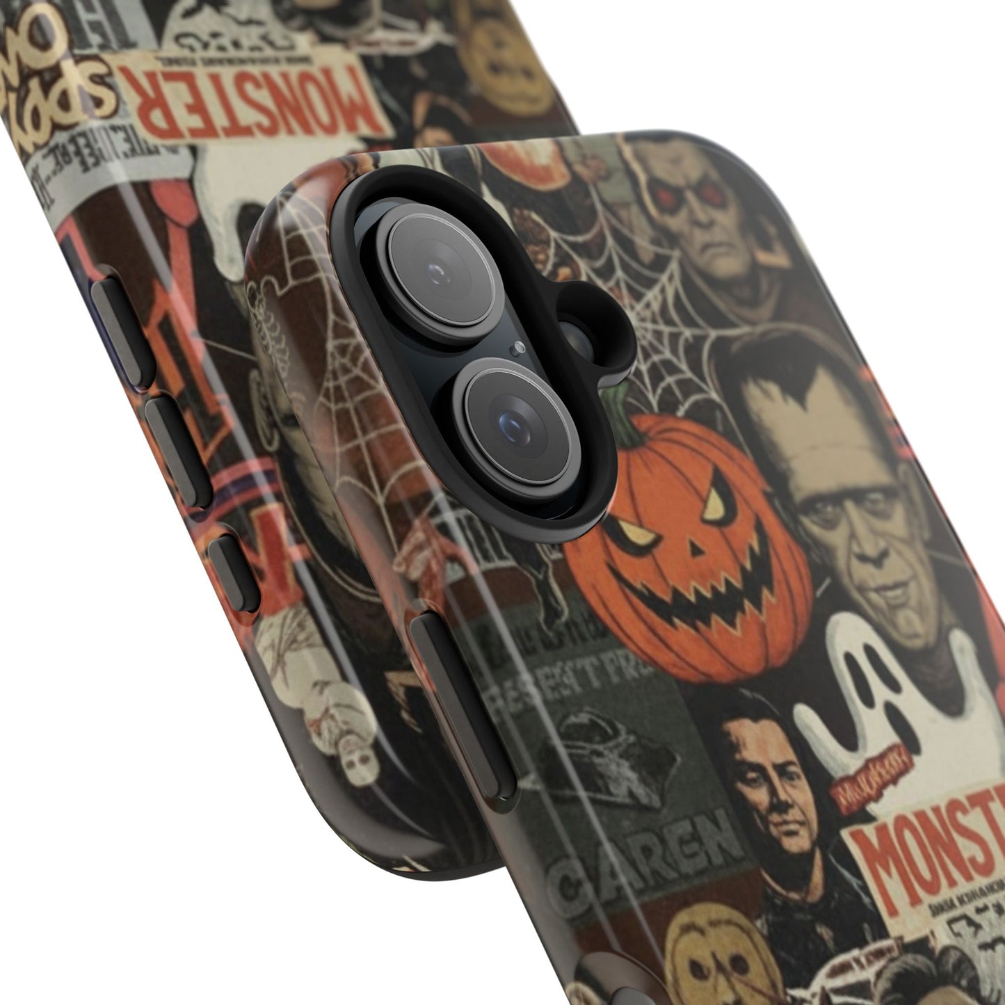 Retro Horror Halloween, Phone Case, Ghostface & Pumpkin Art, Trendy Hard Phone Cover for iPhone 17 Pro Max, Samsung S21 al S24