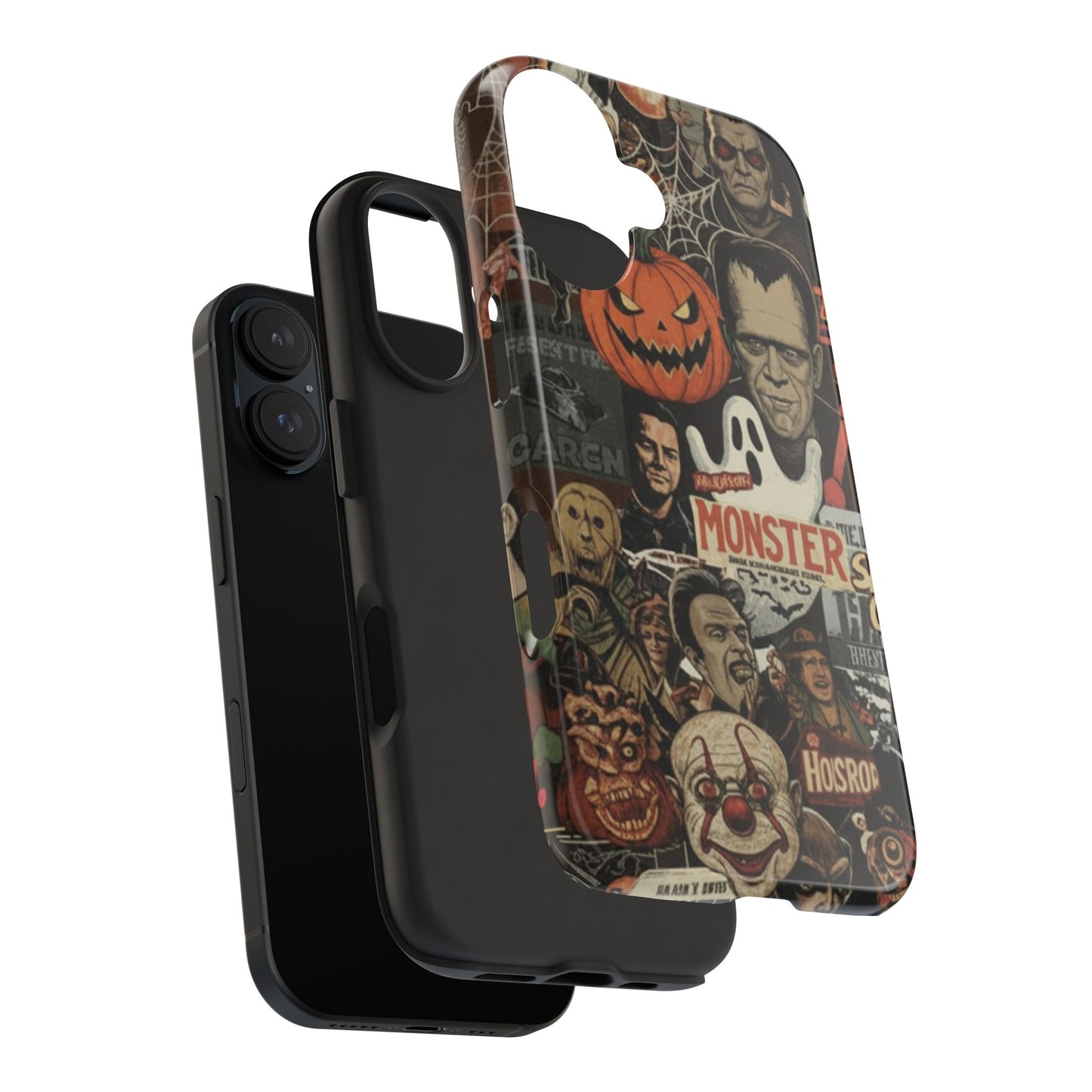 Retro Horror Halloween, Phone Case, Ghostface & Pumpkin Art, Trendy Hard Phone Cover for iPhone 17 Pro Max, Samsung S21 al S24