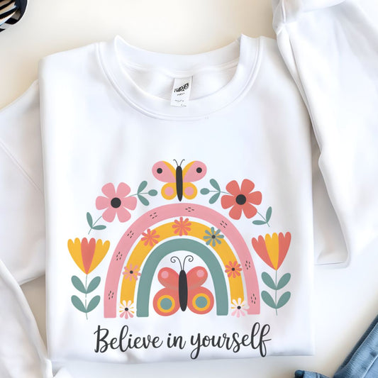 Inspirational Rainbow Sweatshirt | Cozy 'Believe in Yourself' Gift