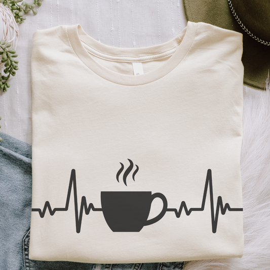 Coffee Heartbeat T-Shirt | Fun Gift for Coffee Lovers & Casual Wear