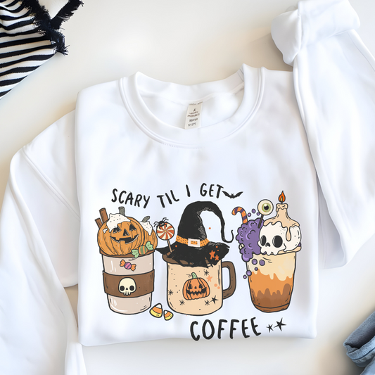 Cozy Halloween Sweatshirt | Scary Till I Get Coffee & Fall Fashion
