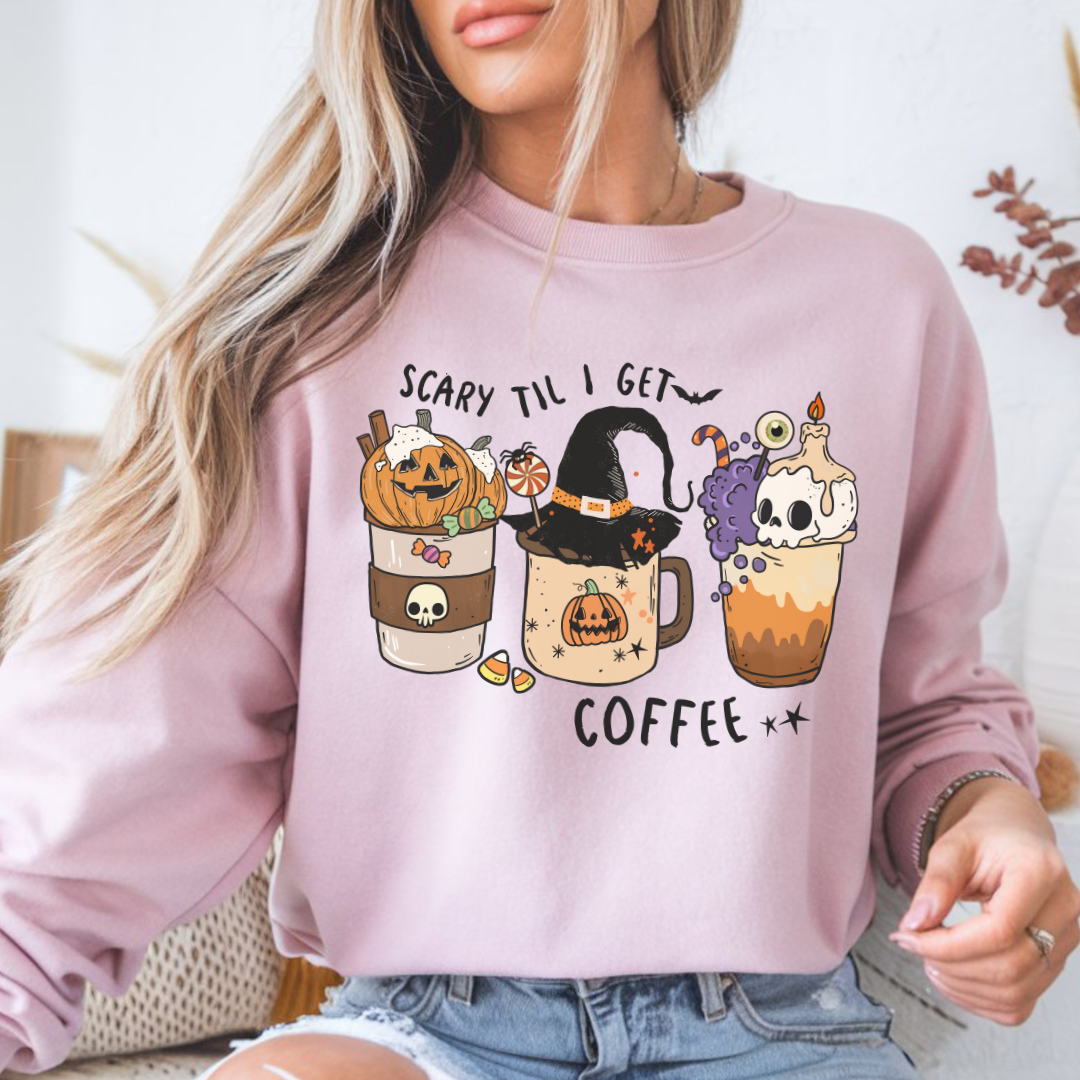 Cozy Halloween Sweatshirt | Scary Till I Get Coffee & Fall Fashion
