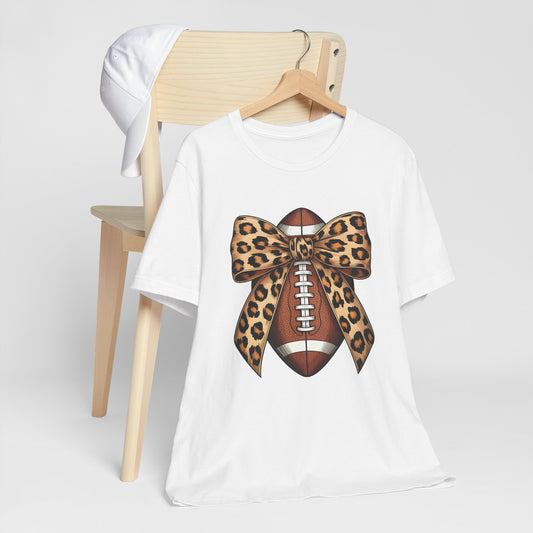 Leopard Bow Football T-Shirt | Cute Game Day Outfit & Fan Apparel