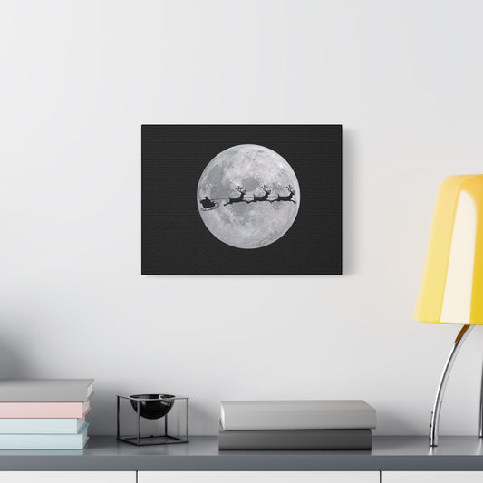 Santa Sleigh Silhouette Canvas, Full Moon Christmas Wall Art
