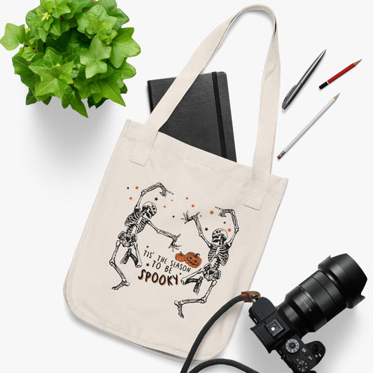 Spooky Season Organic Tote Bag | Halloween Skeleton Shopping Bag