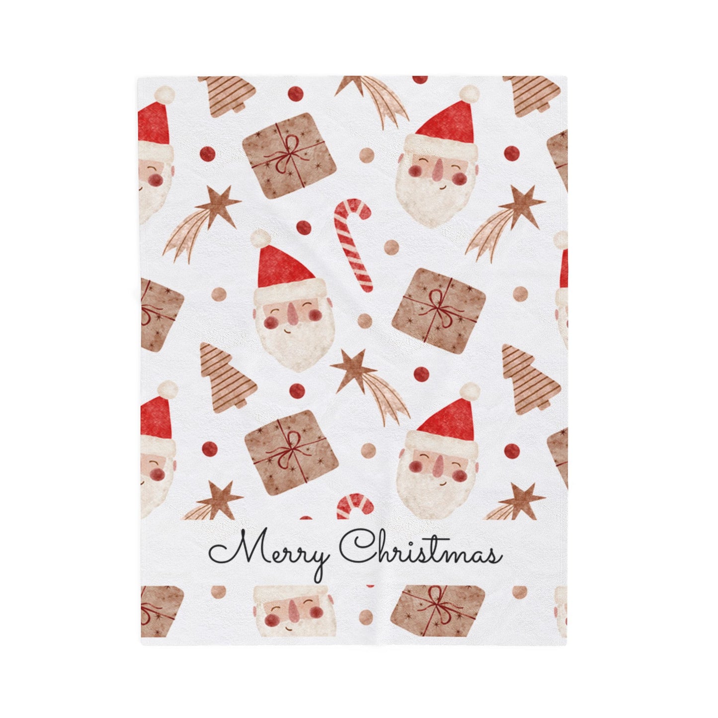 "Merry Christmas" Velveteen Plush Blanket, Santa & Gifts Holiday Throw