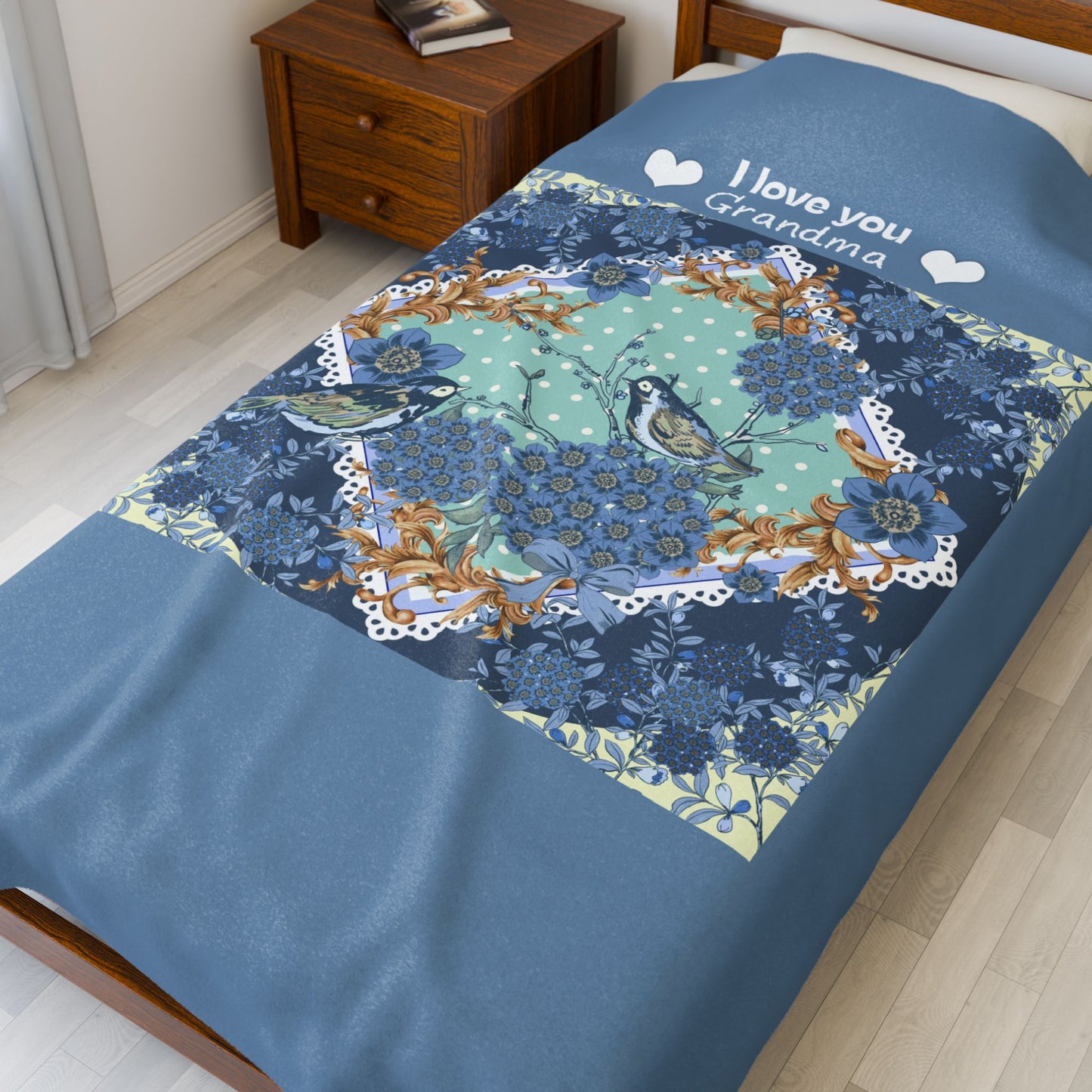 Grandma Cozy Velveteen Plush Blanket, Nana Blanket Grandparents Day Gift for Grandma Nana, Grandma Gift Birthday Present for Grandmother Chinoiserie.