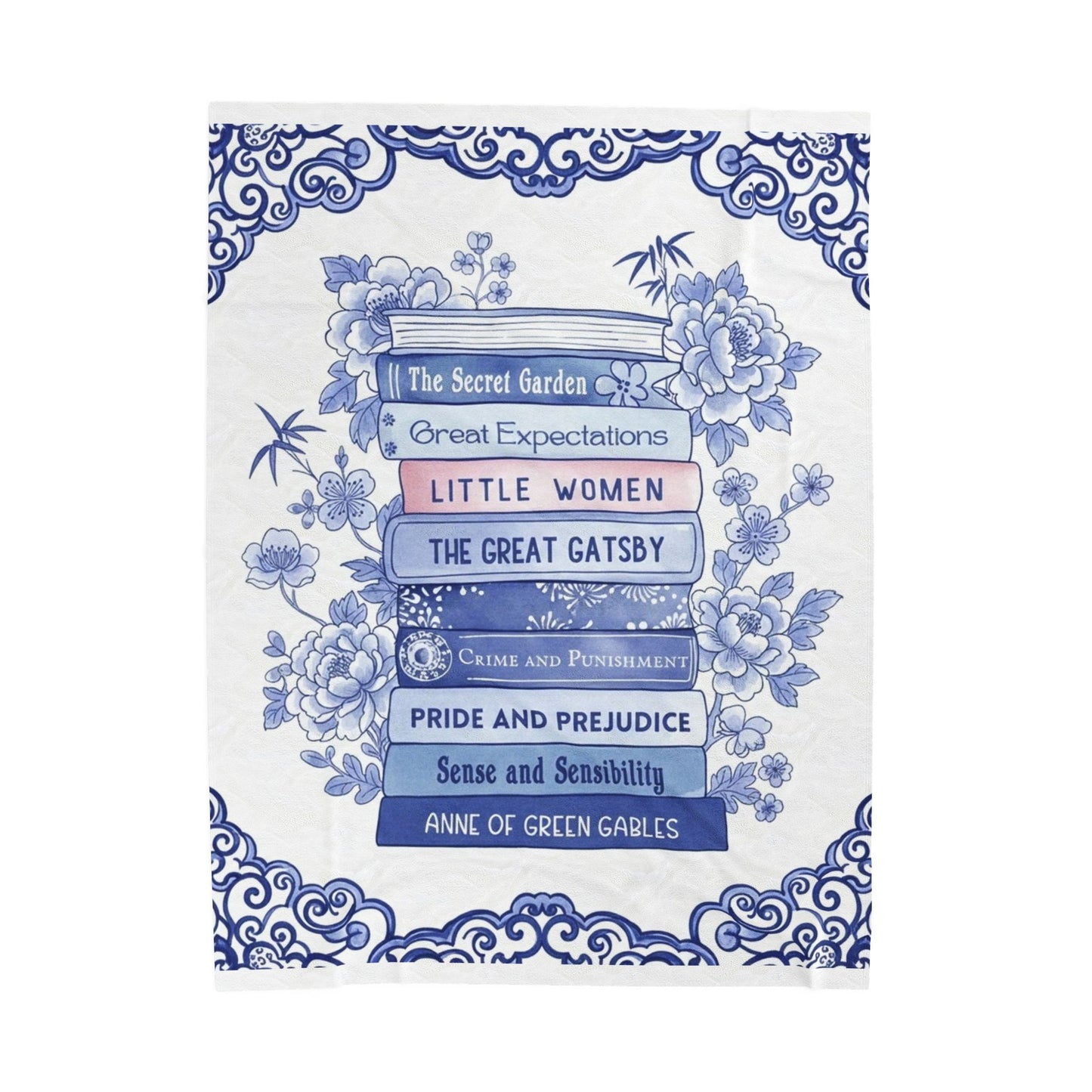 Book Lover Velvet Blanket - Literary Gift, Chinoiserie Style