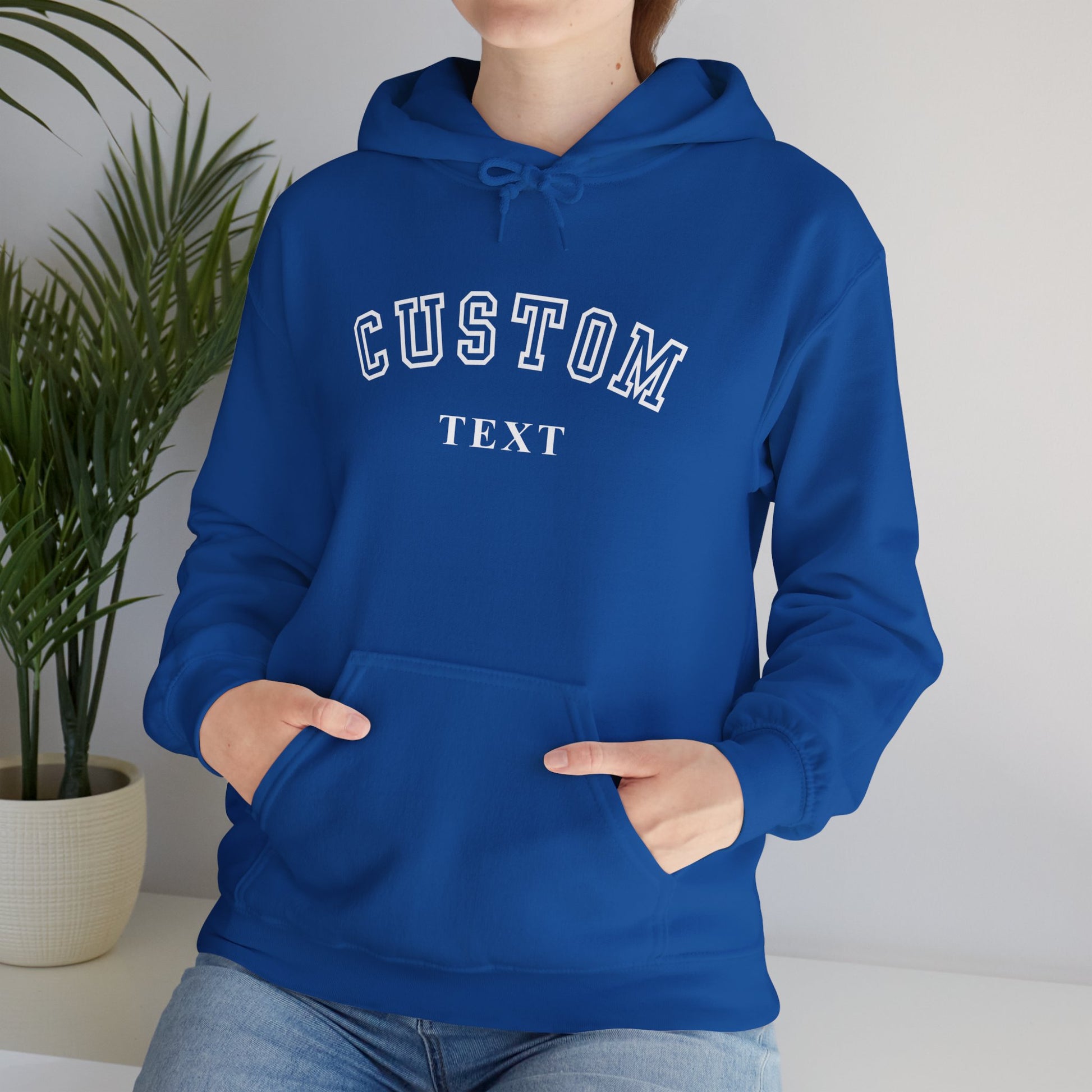 Navy blue personalized university style pullover hoodie front view