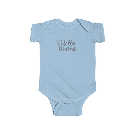 Soft cotton baby bodysuit with Hello World print, perfect newborn announcement gift