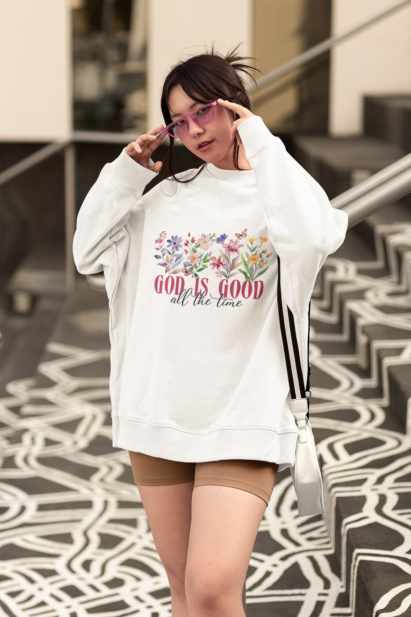 Floral God is Good all the time Crewneck Sweatshirt, Trendy Faith Apparel Gift, God is love, Religious Sweatshirt.