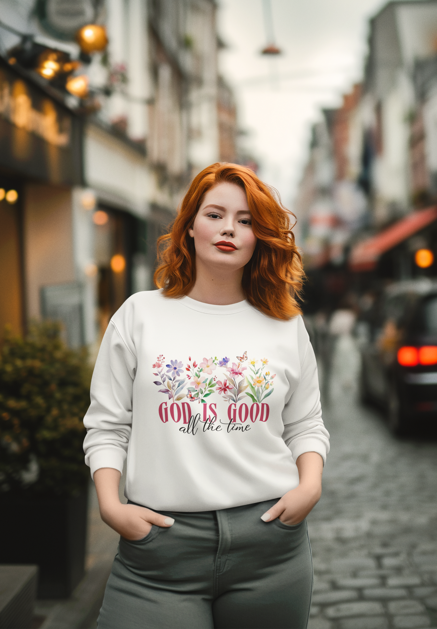 Floral God is Good all the time Crewneck Sweatshirt, Trendy Faith Apparel Gift, God is love, Religious Sweatshirt.