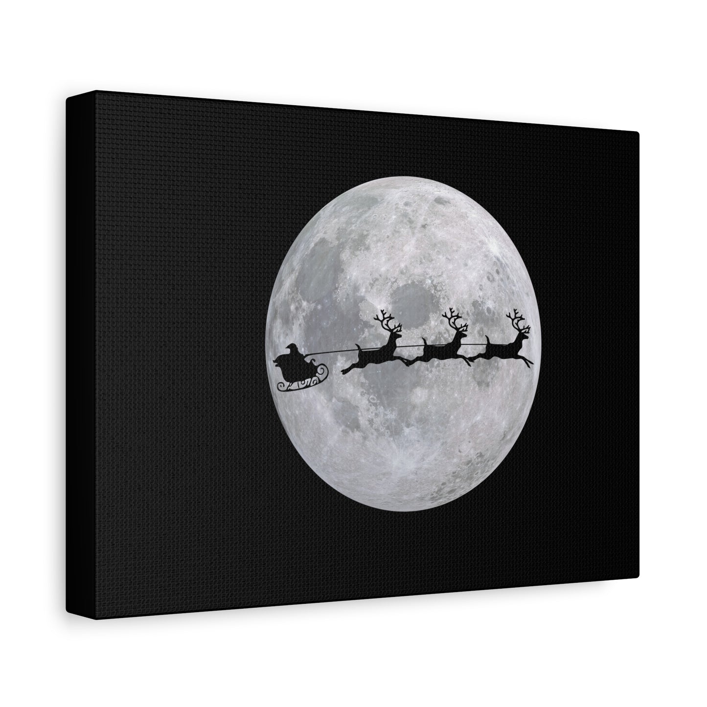 Santa Sleigh Silhouette Canvas, Full Moon Christmas Wall Art