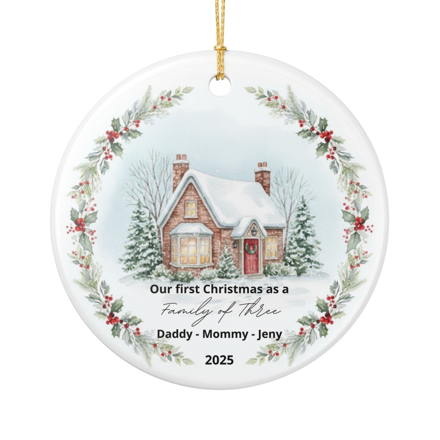 Personalized Baby First Christmas Ornament - Family of 3 Gift